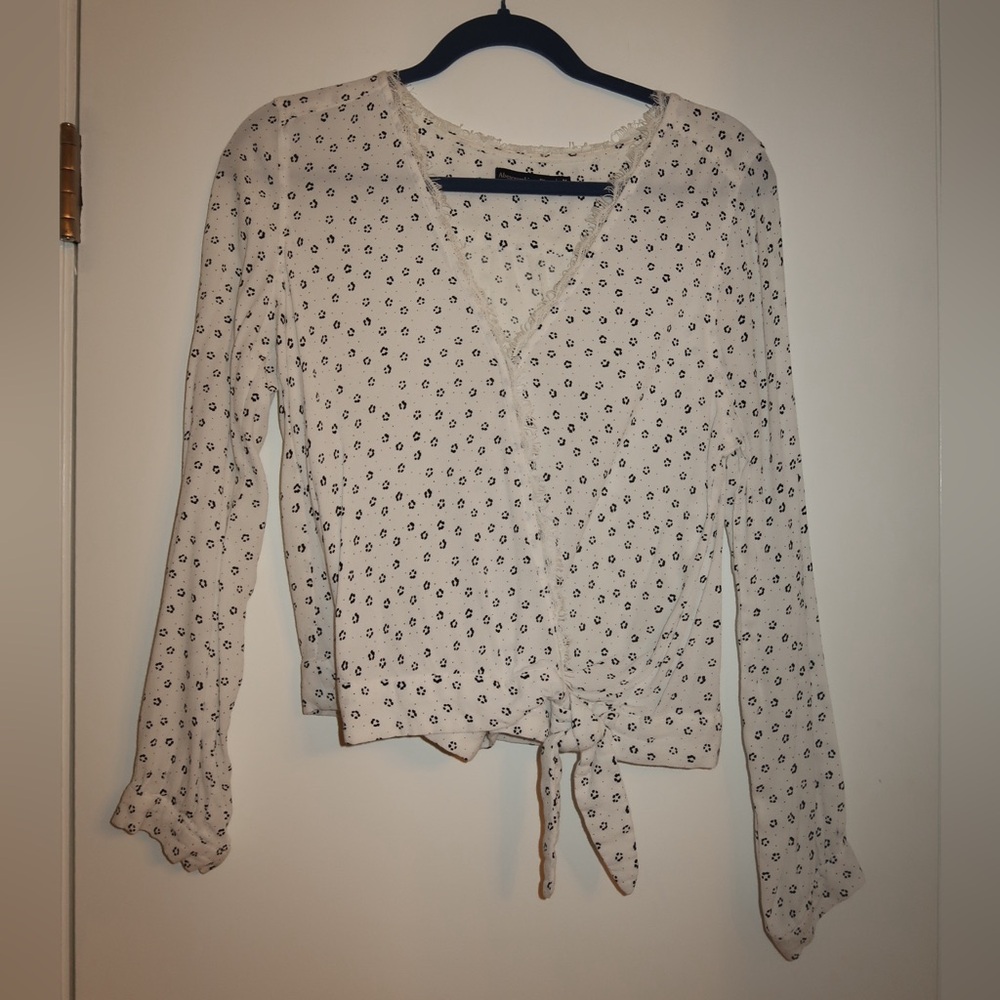 Abercrombie & Fitch Cream Floral Tie Blouse